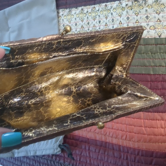 Vintage DEEPA GURNANI* silk tie dye and brass snap close clutch w/dust bag - Picture 6 of 12